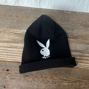 PLAYBOY Black Beanie with Silver Bunny Logo